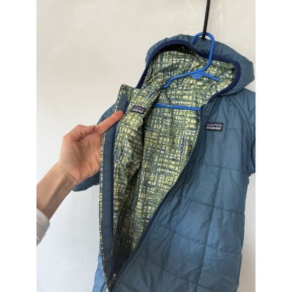 Patagonia Baby 6-12 Months Puffer Reversible Blue Green Baby Snowsuit Bunting - Picture 4 of 4
